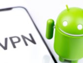 VPN (Virtual Private Network) icon on screen smartphone with Android figure.