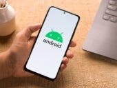 Android logo on phone.