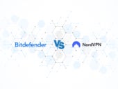 Bitdefender vs NordVPN logo.