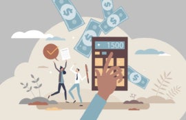 Tax refund and financial income after VAT calculation tiny person concept.